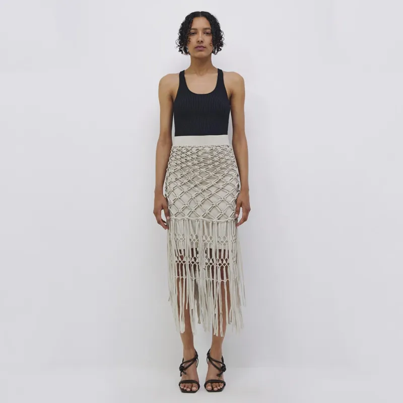 Catherine Compact Fringe Midi Skirt sold by Simkhai