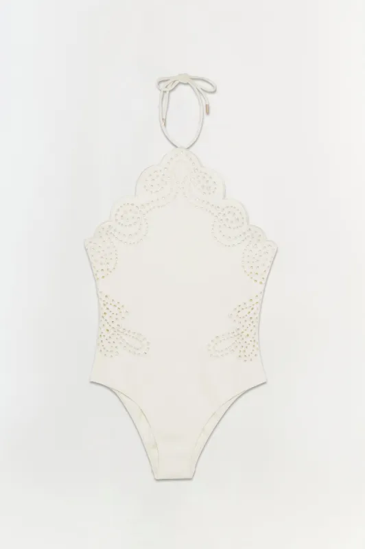 Nicolette Halter Embroidered Swimsuit sold by Simkhai