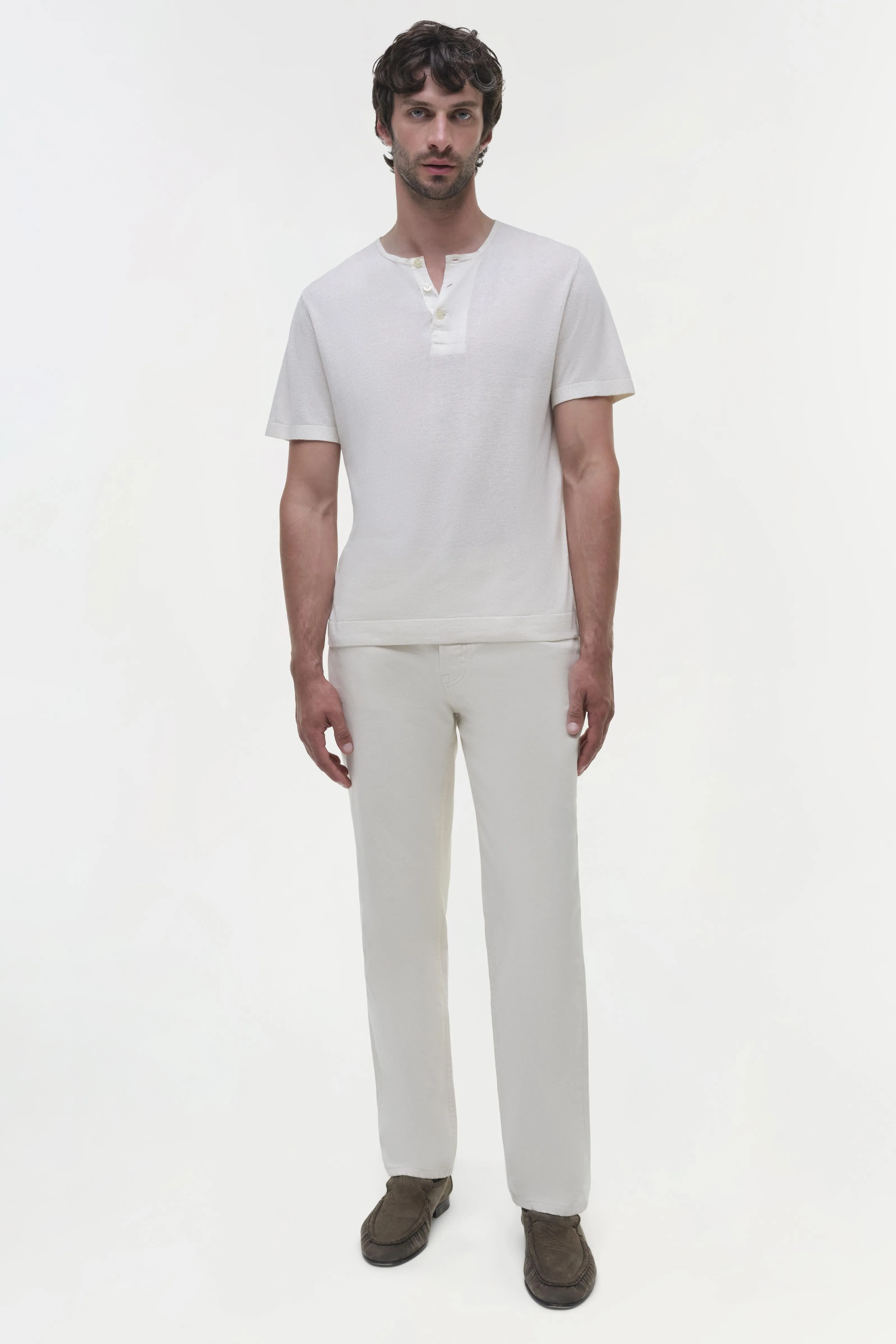 Hayes Silk Linen Henley sold by Simkhai