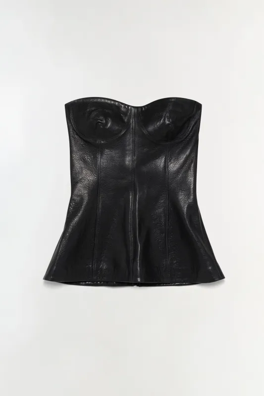 Tyla Leather Bustier Top made by Simkhai