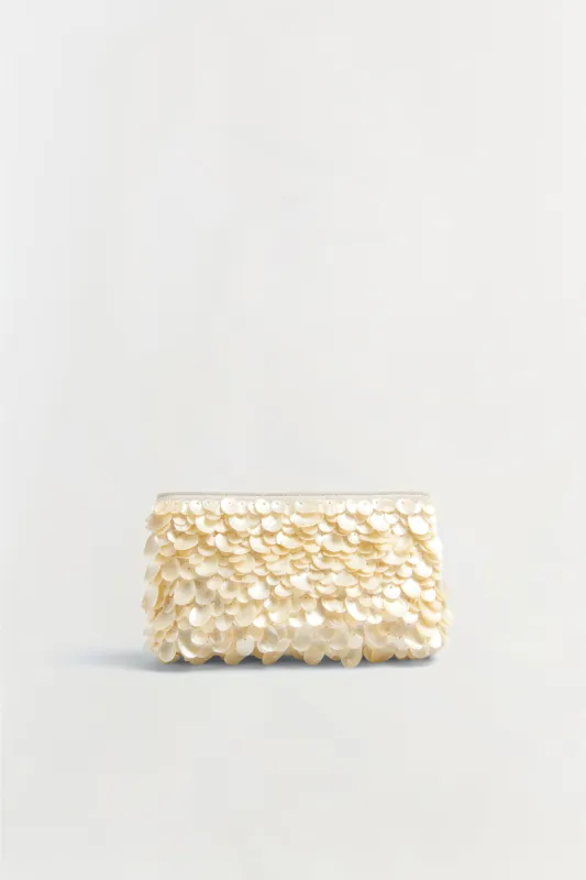 Reese Natural Shell Beaded Clutch made by Simkhai