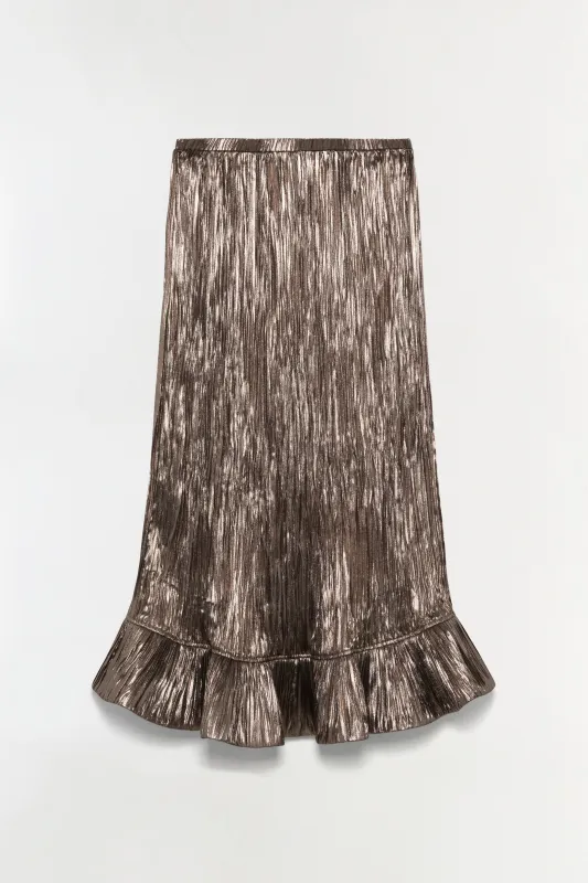 Roan Metallic Plisse Midi Skirt made by Simkhai