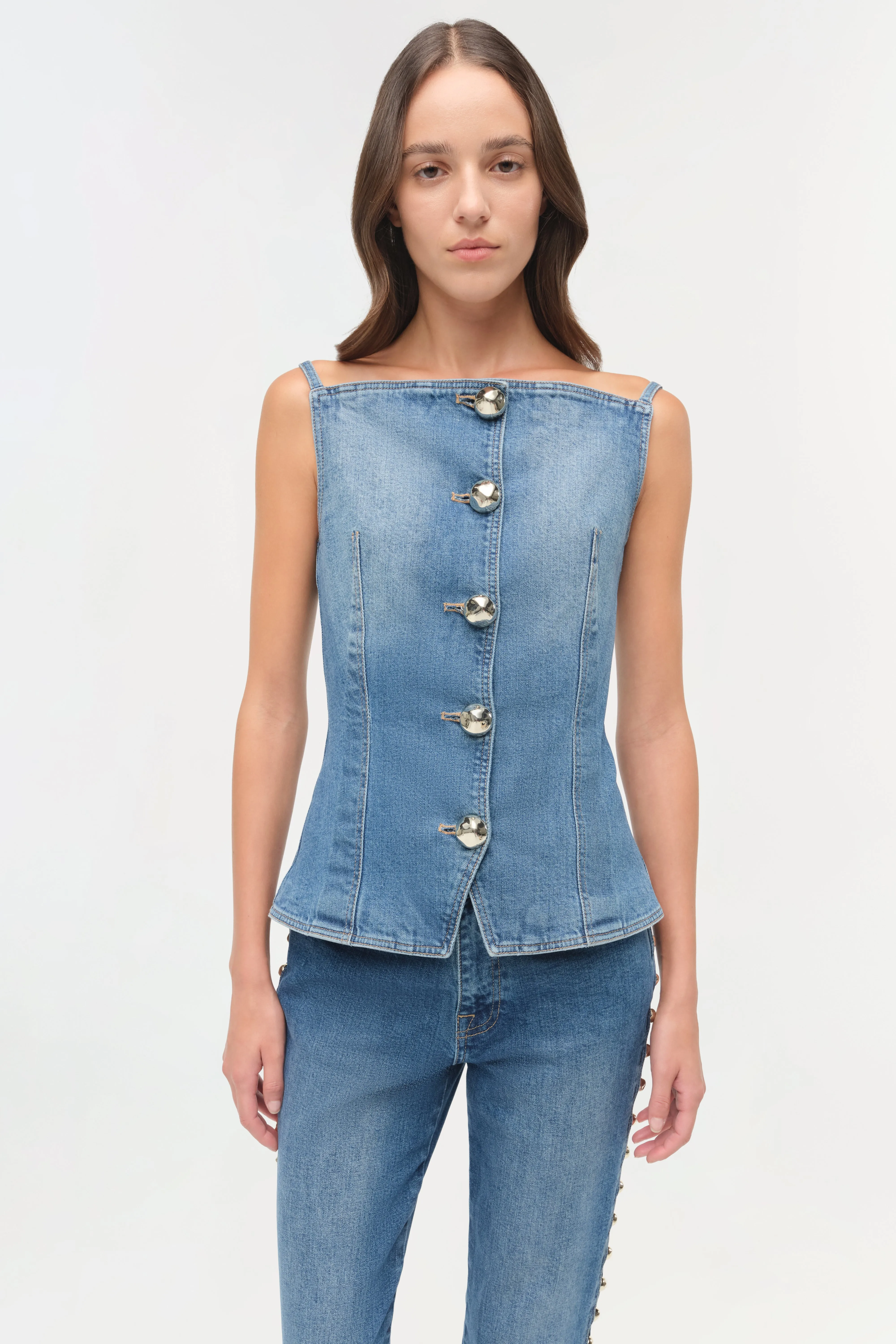 Junie Studded Denim Top sold by Simkhai product image thumbnail 3