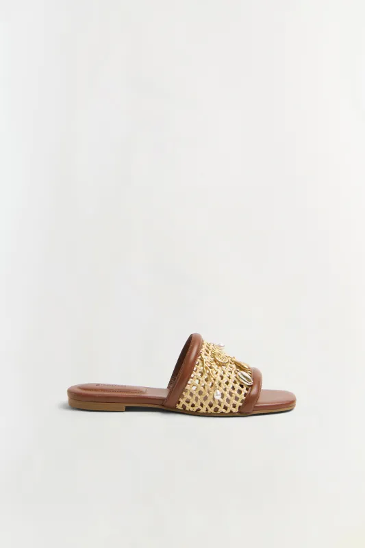 Caspian Raffia Netted Flat Sandal made by Simkhai
