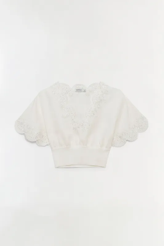 Delphina Embroidered Linen Knit Top made by Simkhai