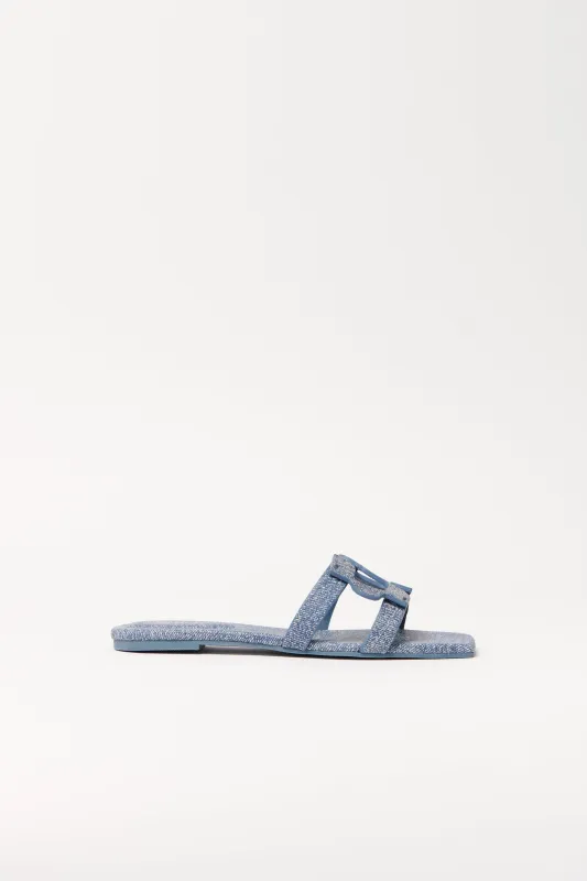 Simkhai Monogram Denim Leather Flat Slide made by Simkhai