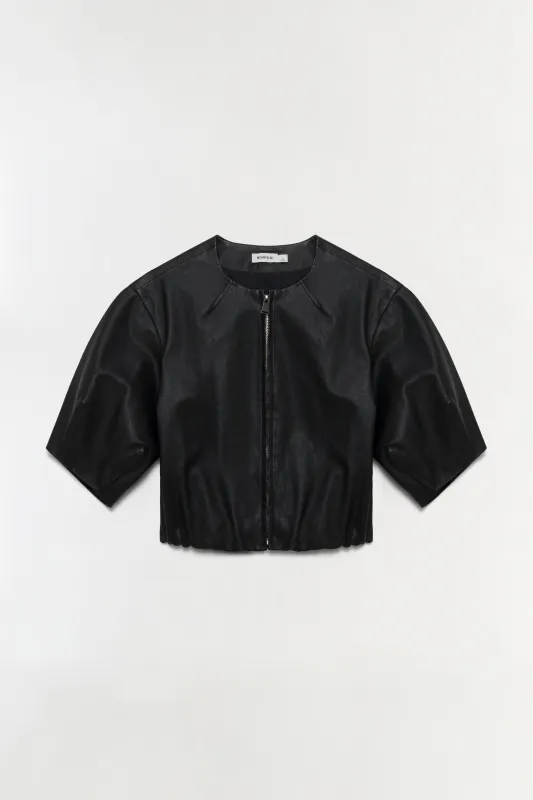 Austyn Short Sleeve Leather Jacket made by Simkhai