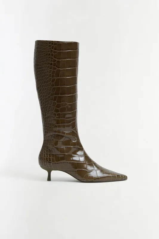 Janine Croc-Embossed Leather Knee High Boot made by Simkhai