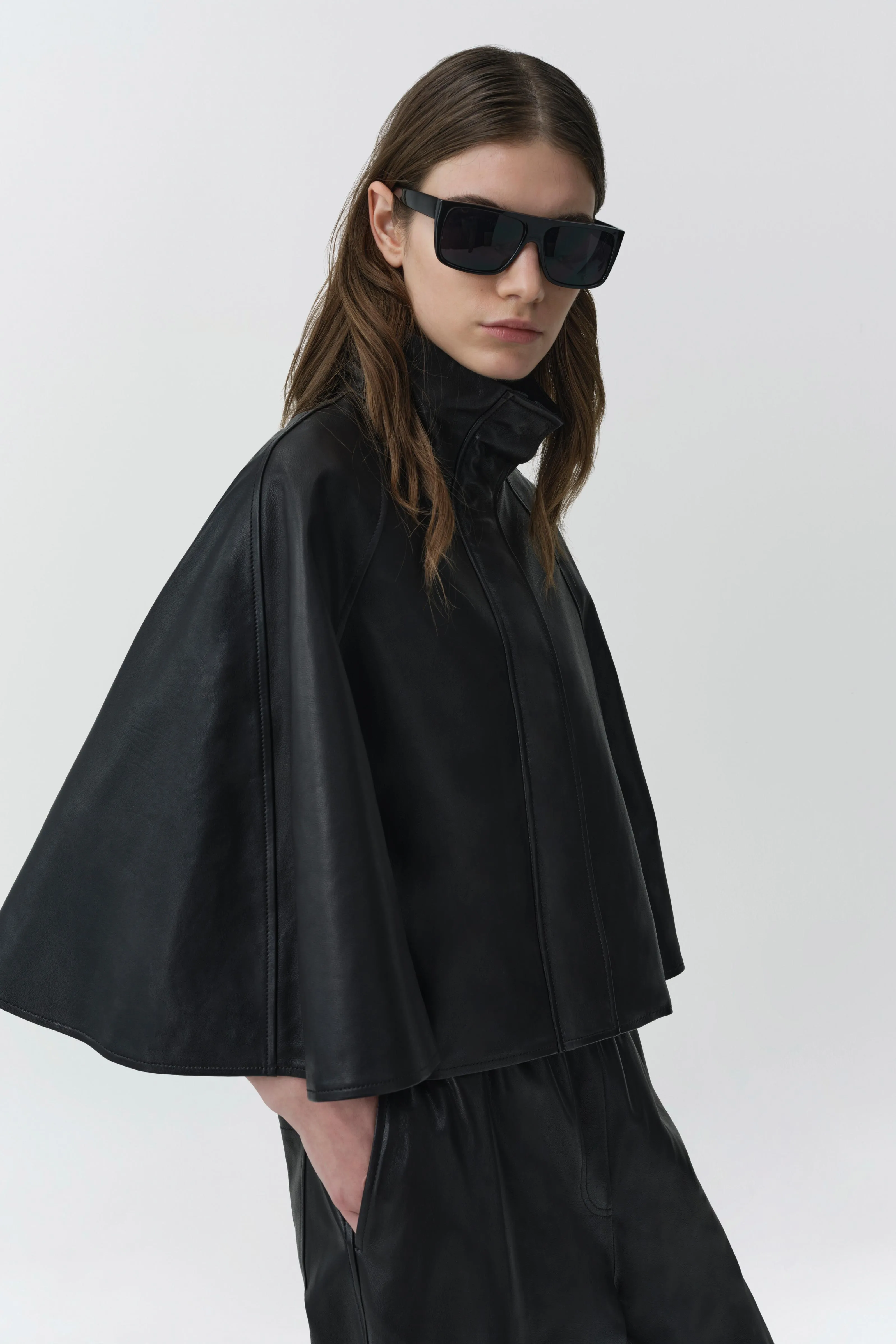 Orvik Leather Cape Jacket sold by Simkhai product image thumbnail 4