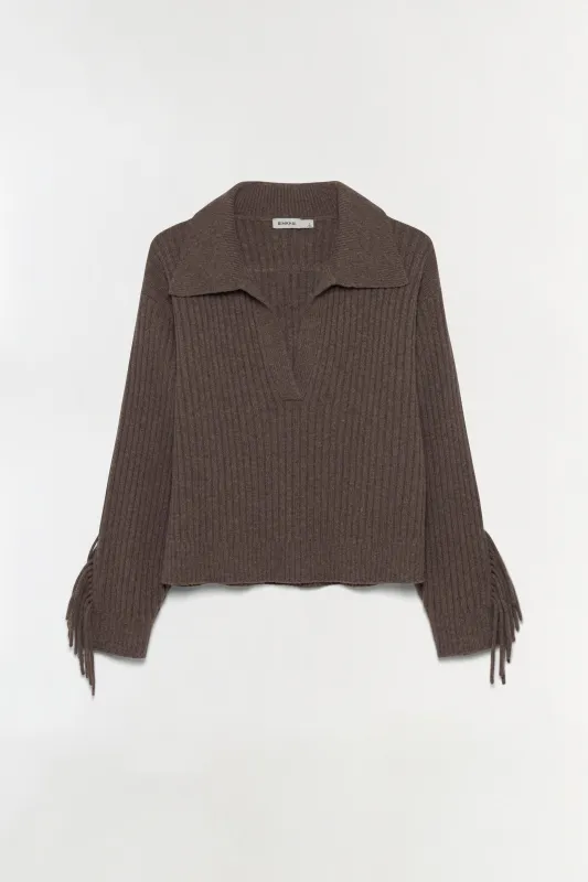 Natalia Collared Fringe Sweater made by Simkhai
