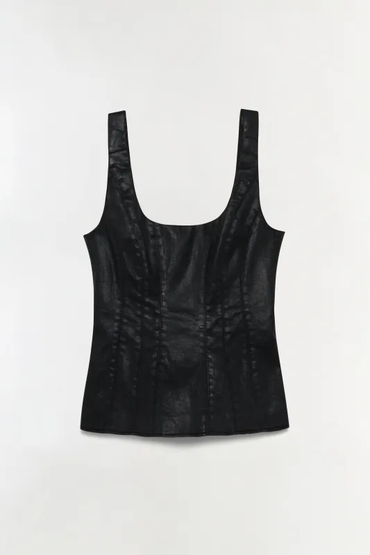 Lachlan Coated Denim Bustier Top made by Simkhai
