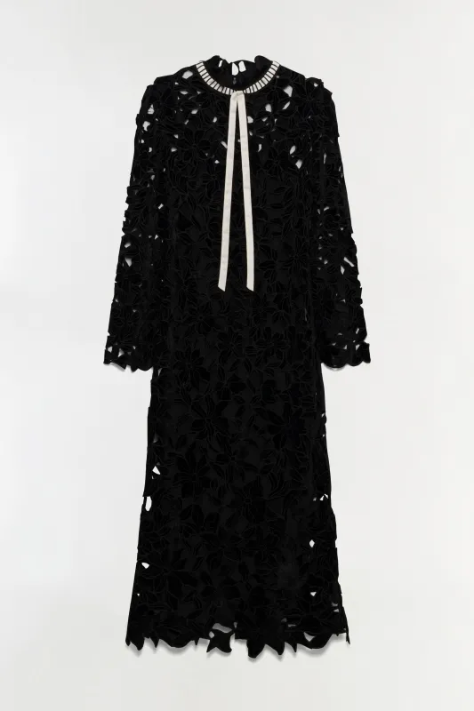 Thiora Velvet Embroidered Lace Midi Dress made by Simkhai