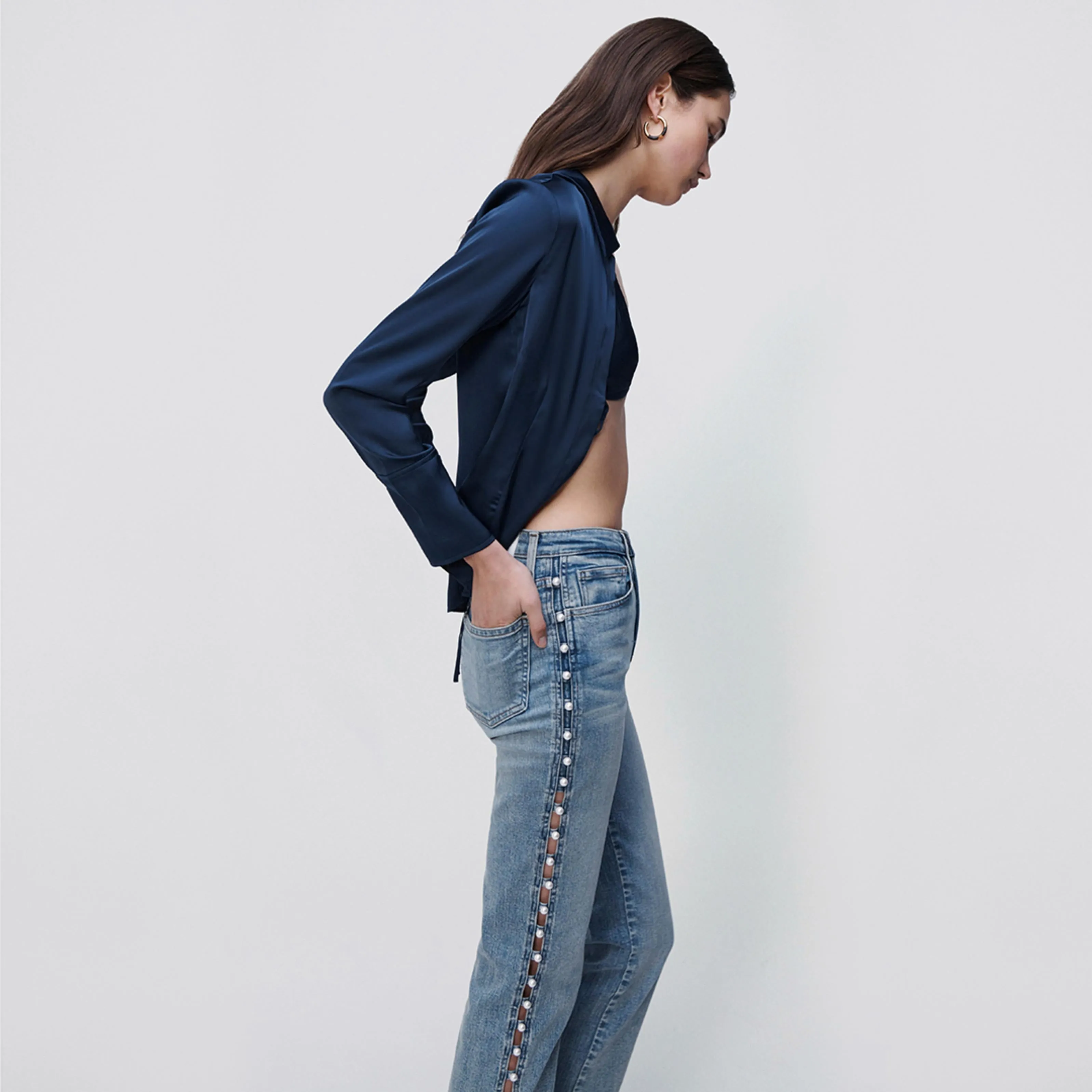 Amelia Embellished Straight Leg Denim sold by Simkhai