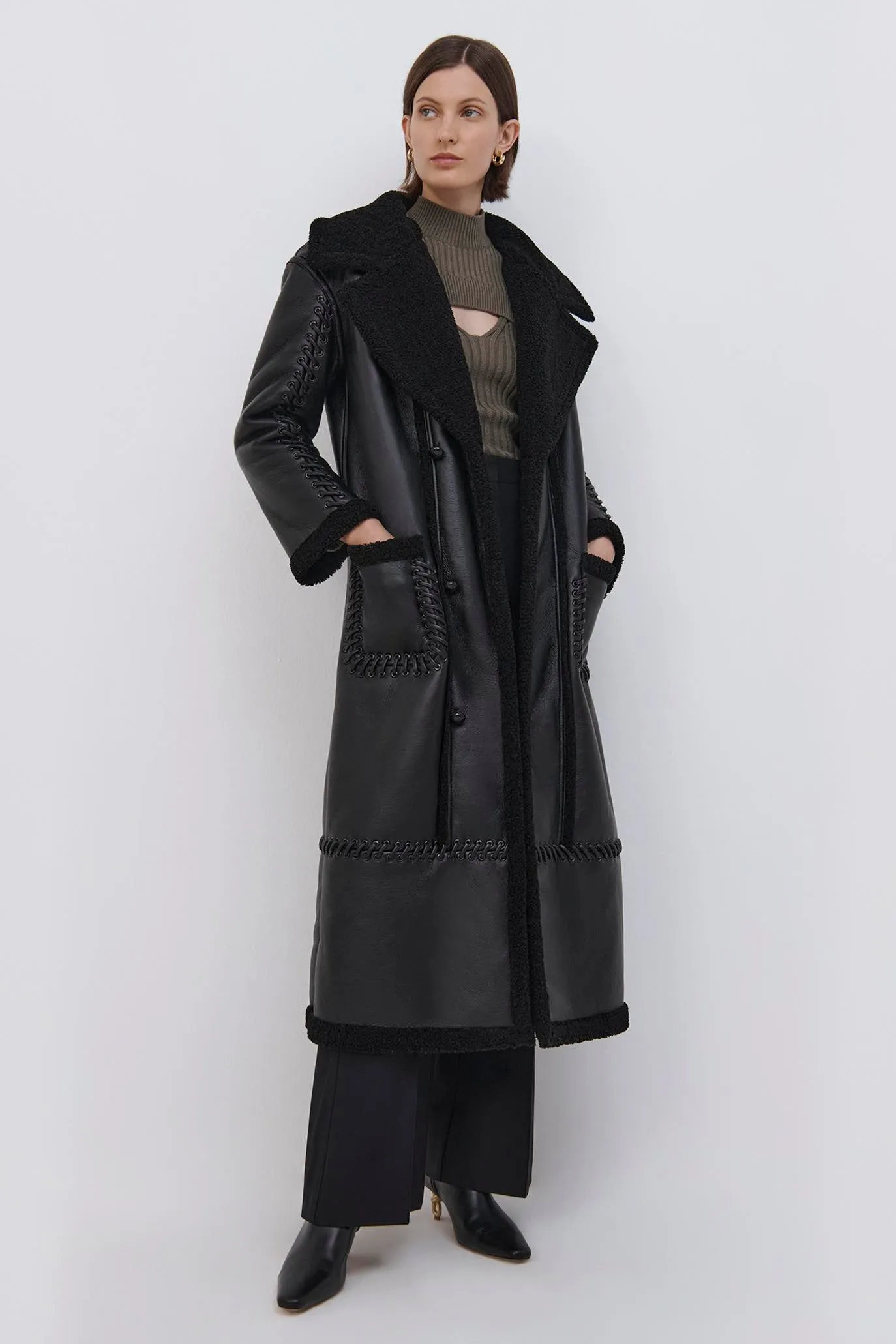 Windsor Vegan Sherpa Biker Coat sold by Simkhai product image thumbnail 2