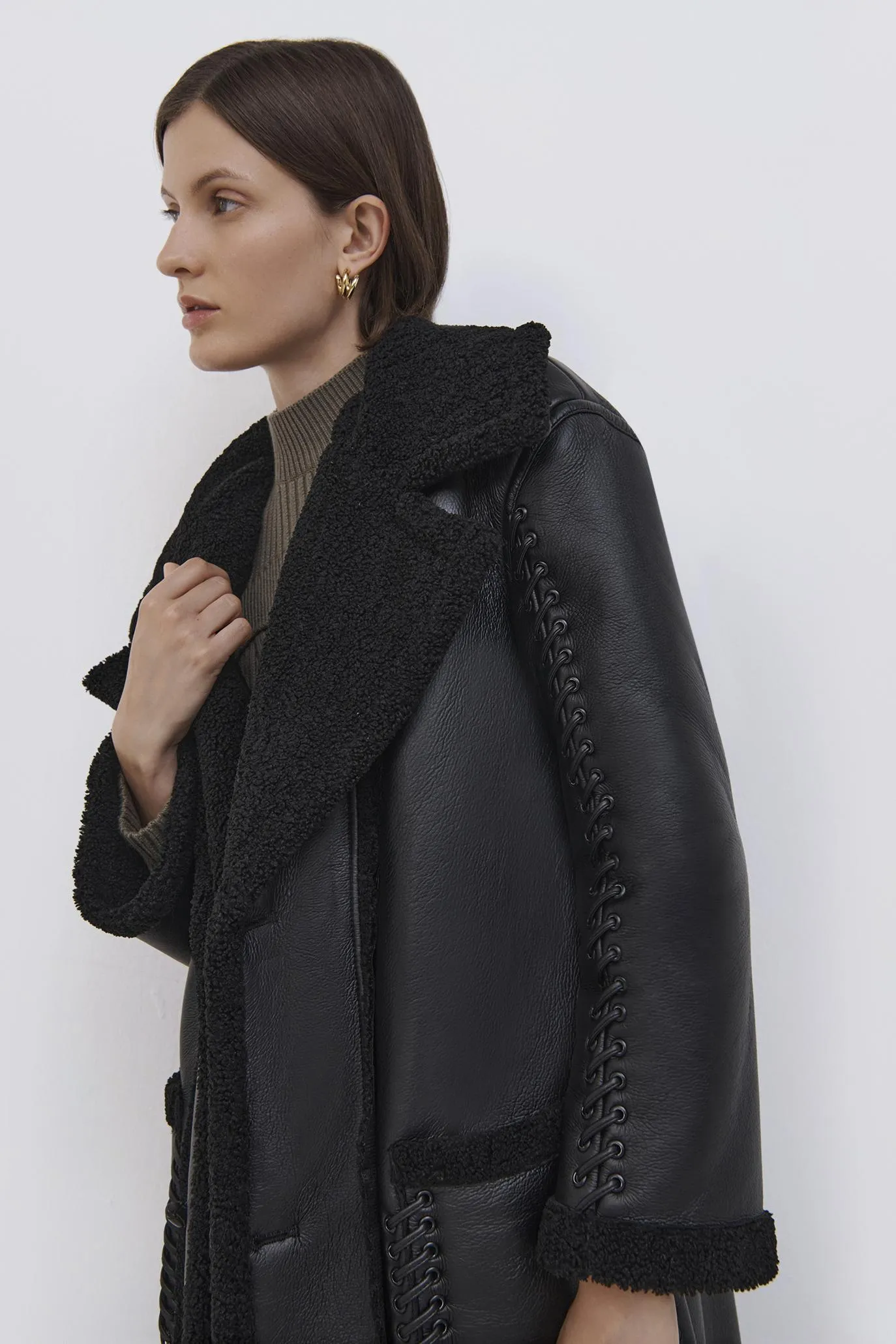 Windsor Vegan Sherpa Biker Coat sold by Simkhai product image thumbnail 4