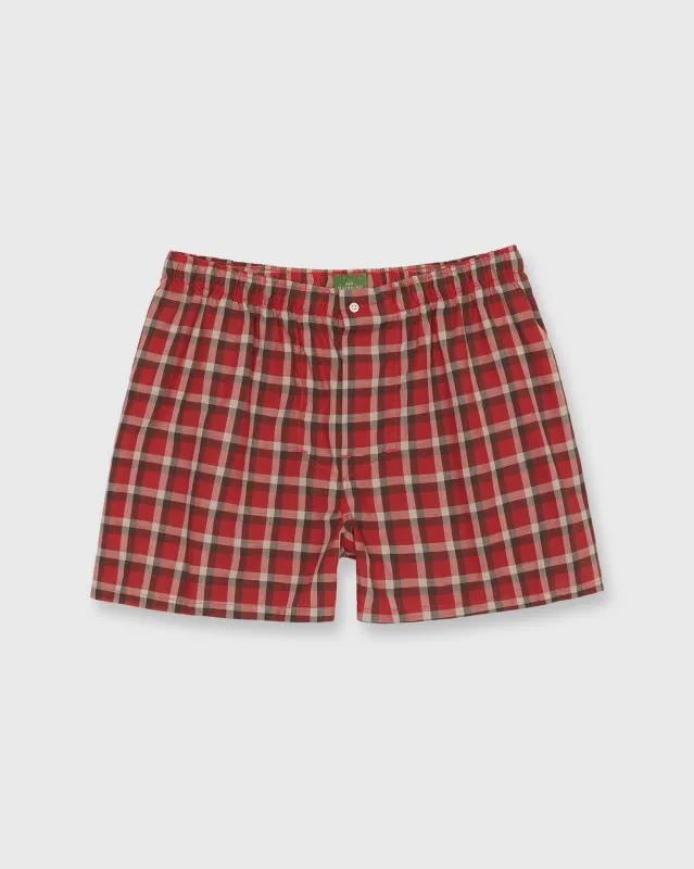 Button-Front Boxer Short in Red/Grey Plaid Poplin sold by Mashburn