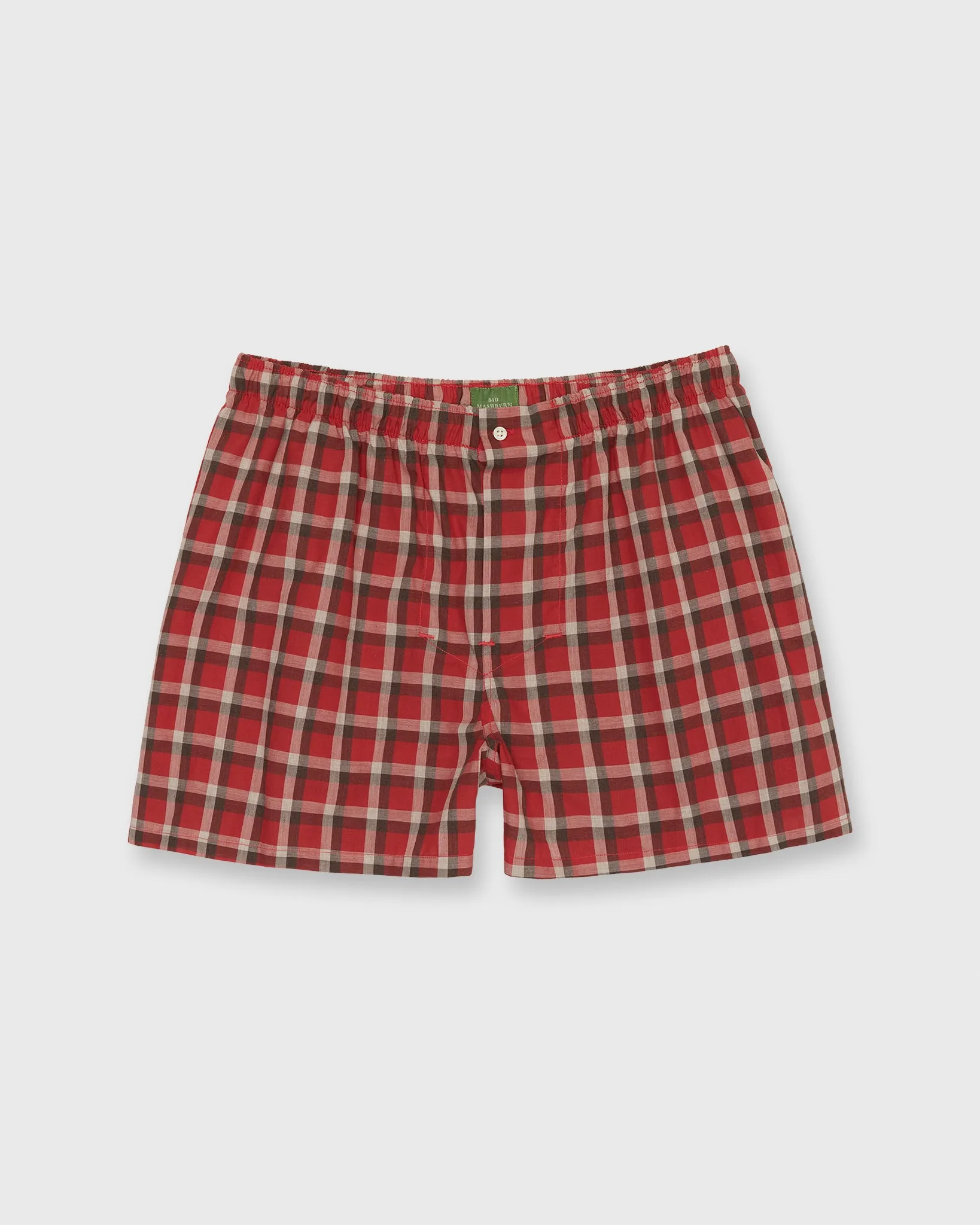 Button-Front Boxer Short in Red/Grey Plaid Poplin sold by Mashburn