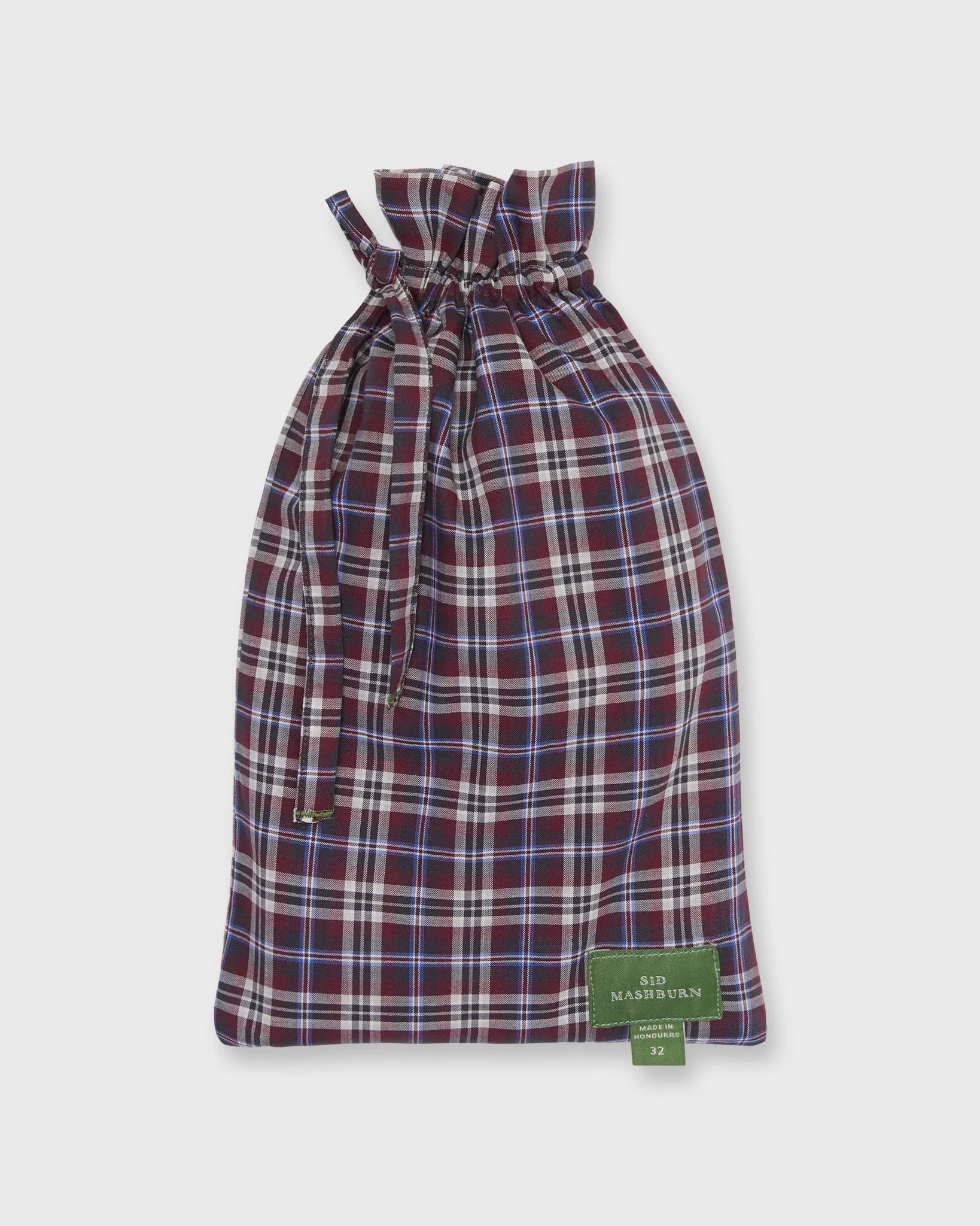 Button-Front Boxer Short in Burgundy/Blue/Bone Plaid Poplin sold by Mashburn product image thumbnail 2