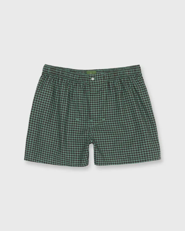 Button-Front Boxer Short in Green/Brown Gingham Twill sold by Mashburn
