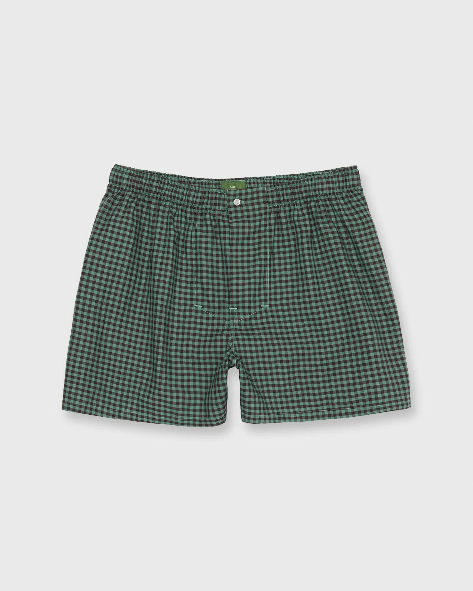 Button-Front Boxer Short in Green/Brown Gingham Twill sold by Mashburn