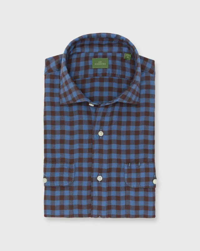 Work Shirt in Lapis/Brown Gingham Flannel made by Sid Mashburn