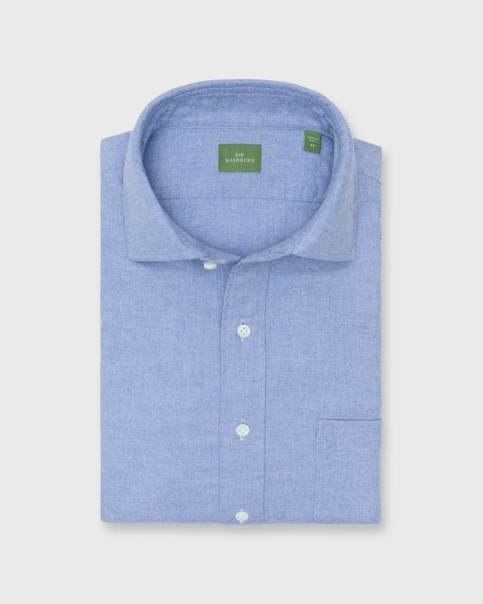 Spread Collar Sport Shirt in Light Blue Flannel sold by Mashburn