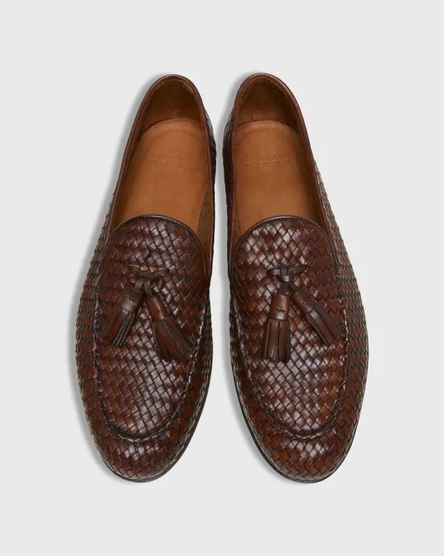 Nassau Tassel Loafer in Brown Woven Leather sold by Mashburn