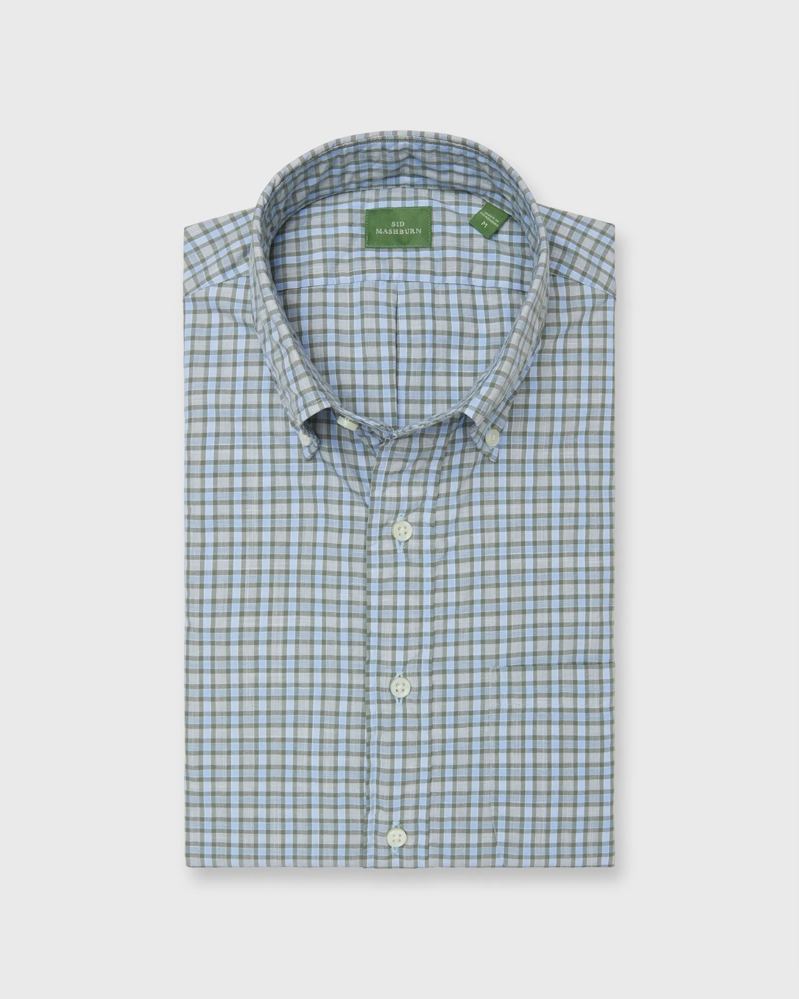 Button-Down Sport Shirt in Olive/Sky Check Poplin sold by Mashburn