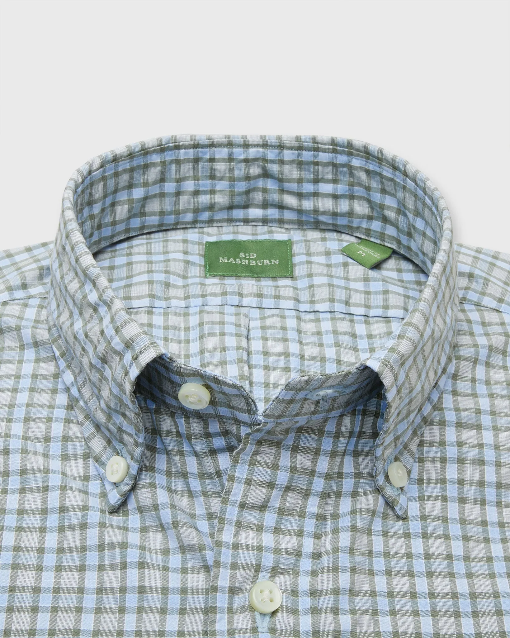 Button-Down Sport Shirt in Olive/Sky Check Poplin sold by Mashburn product image thumbnail 2