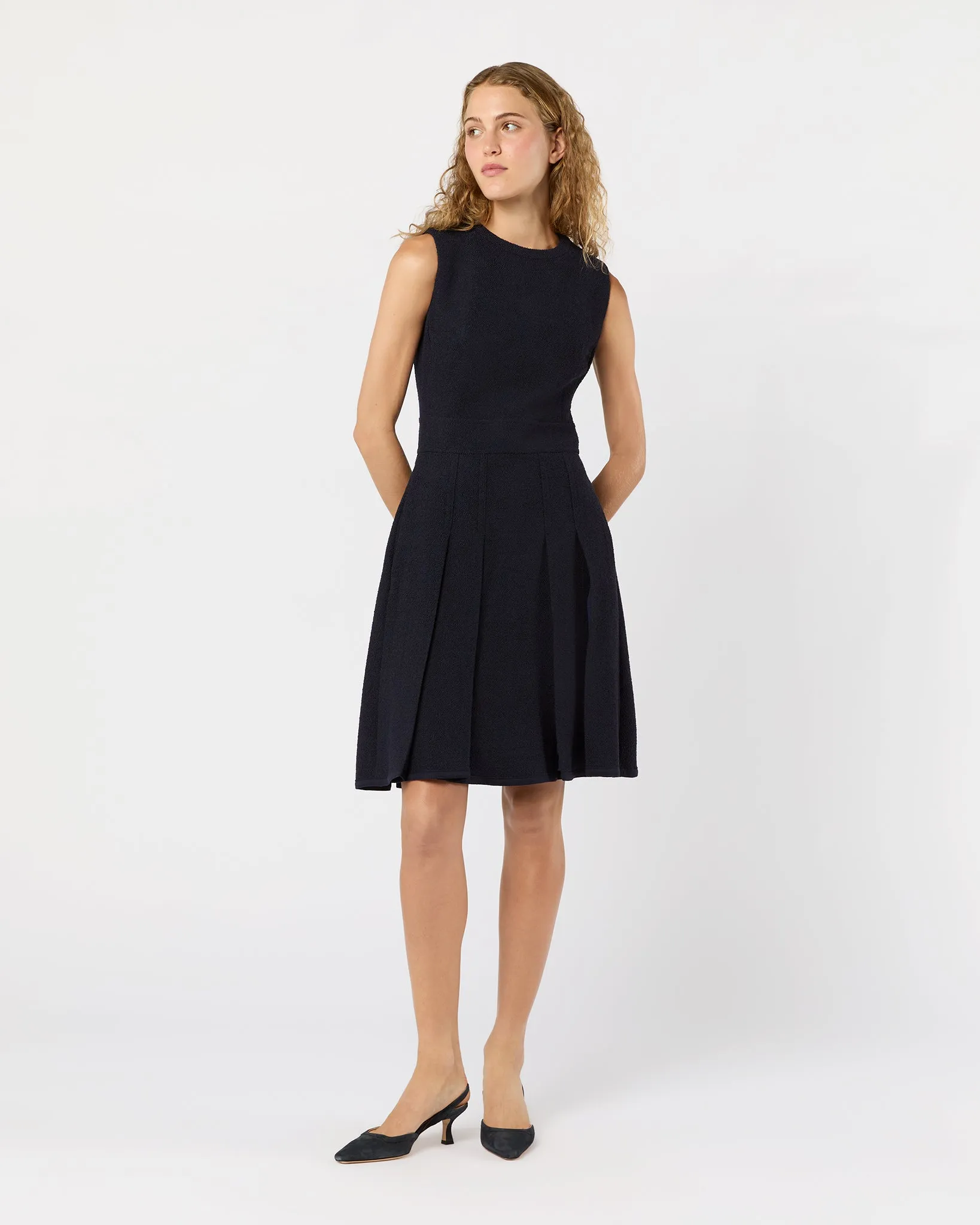 Vera Dress in Navy Boucle Tweed sold by Mashburn