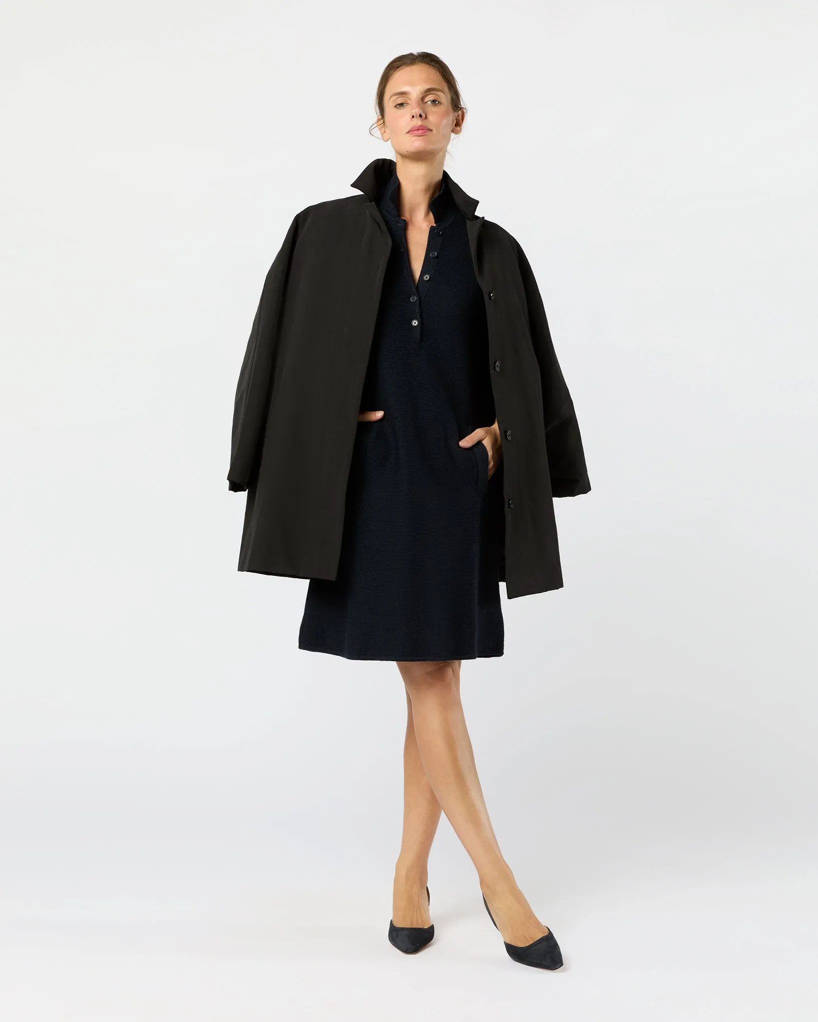 Elise Dress in Navy Extra Fine Merino Wool sold by Mashburn