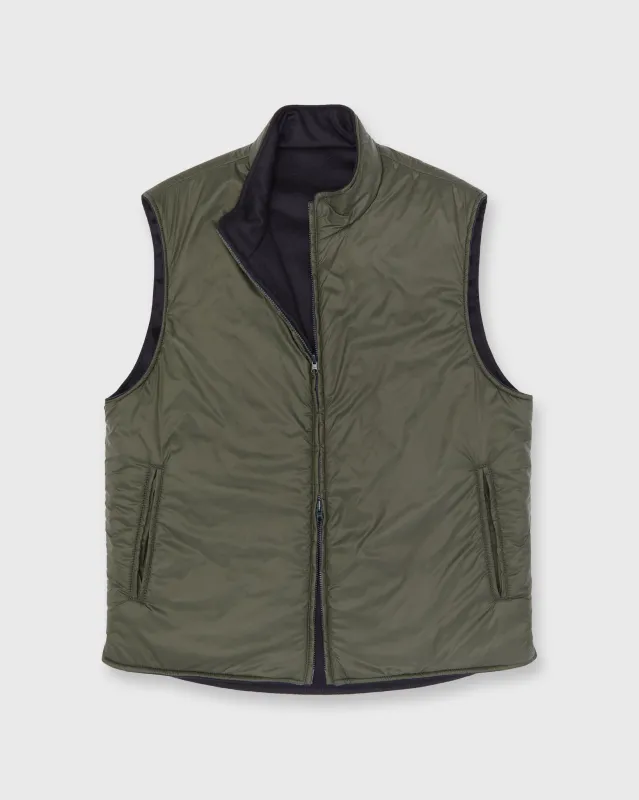 Reversible Cashpad Zip Vest in Olive Nylon/Navy Cashmere Flannel sold by Mashburn