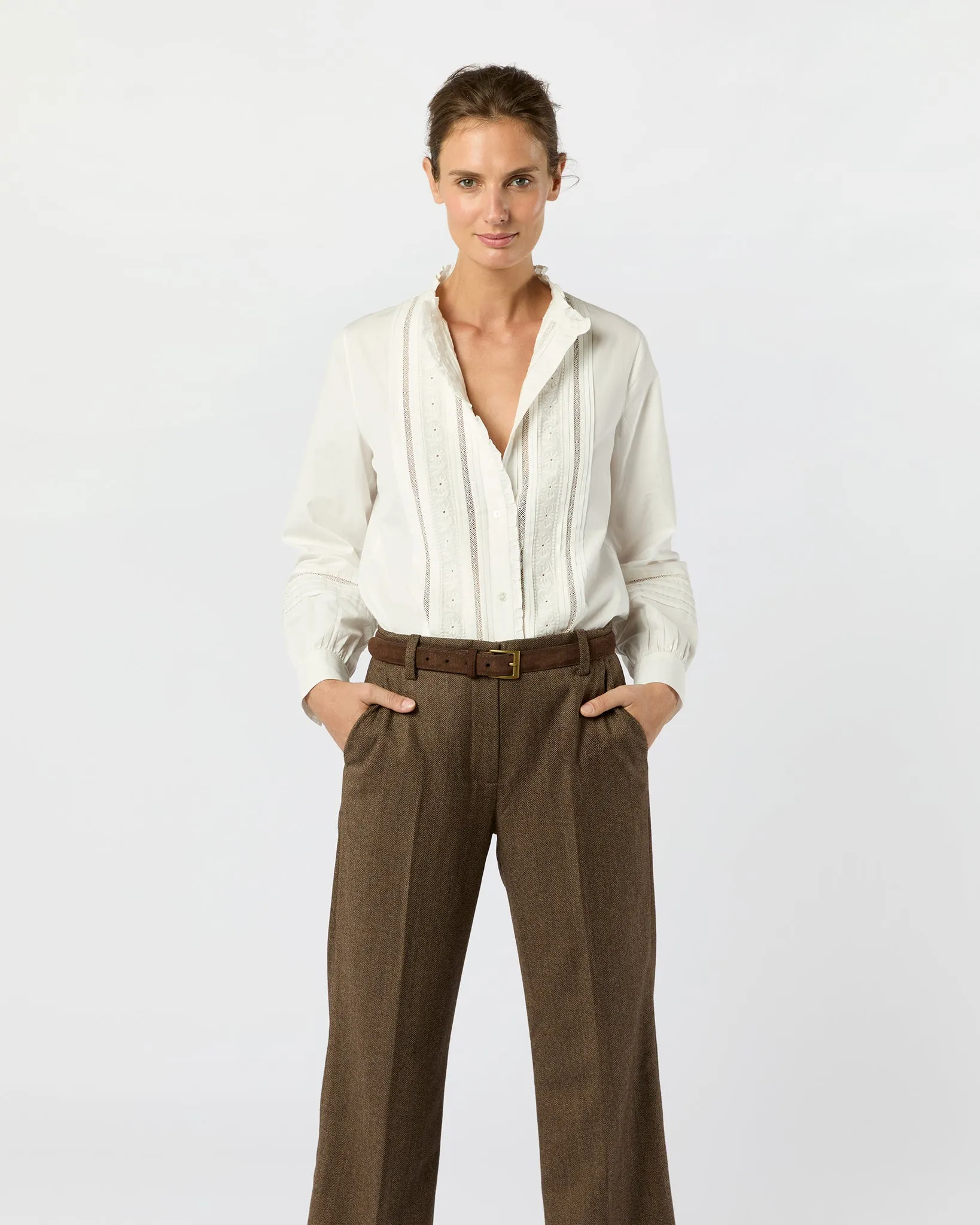 Lina Blouse in Ivory Poplin sold by Mashburn