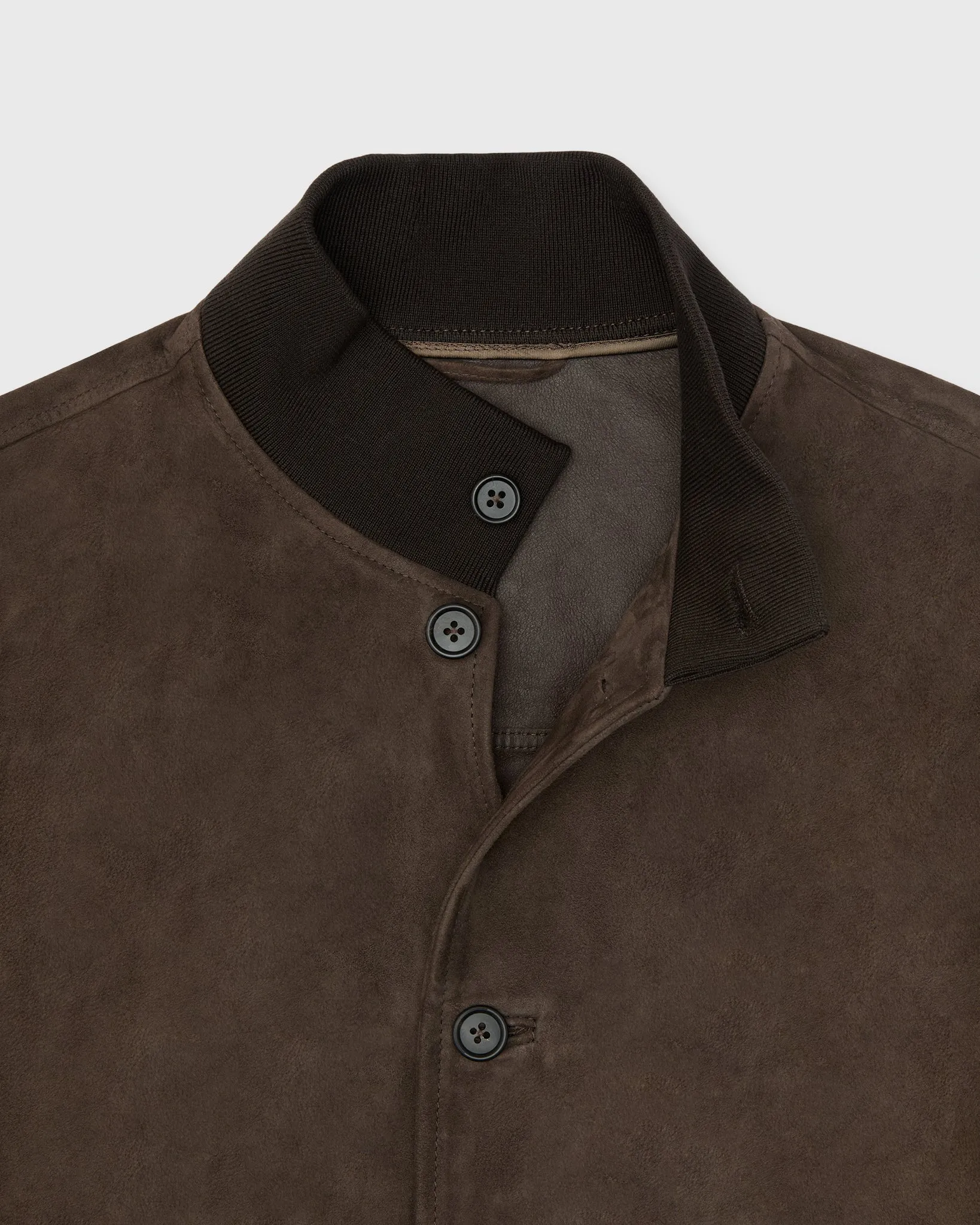Button-Front Bomber Jacket in Brown Suede sold by Mashburn product image thumbnail 3