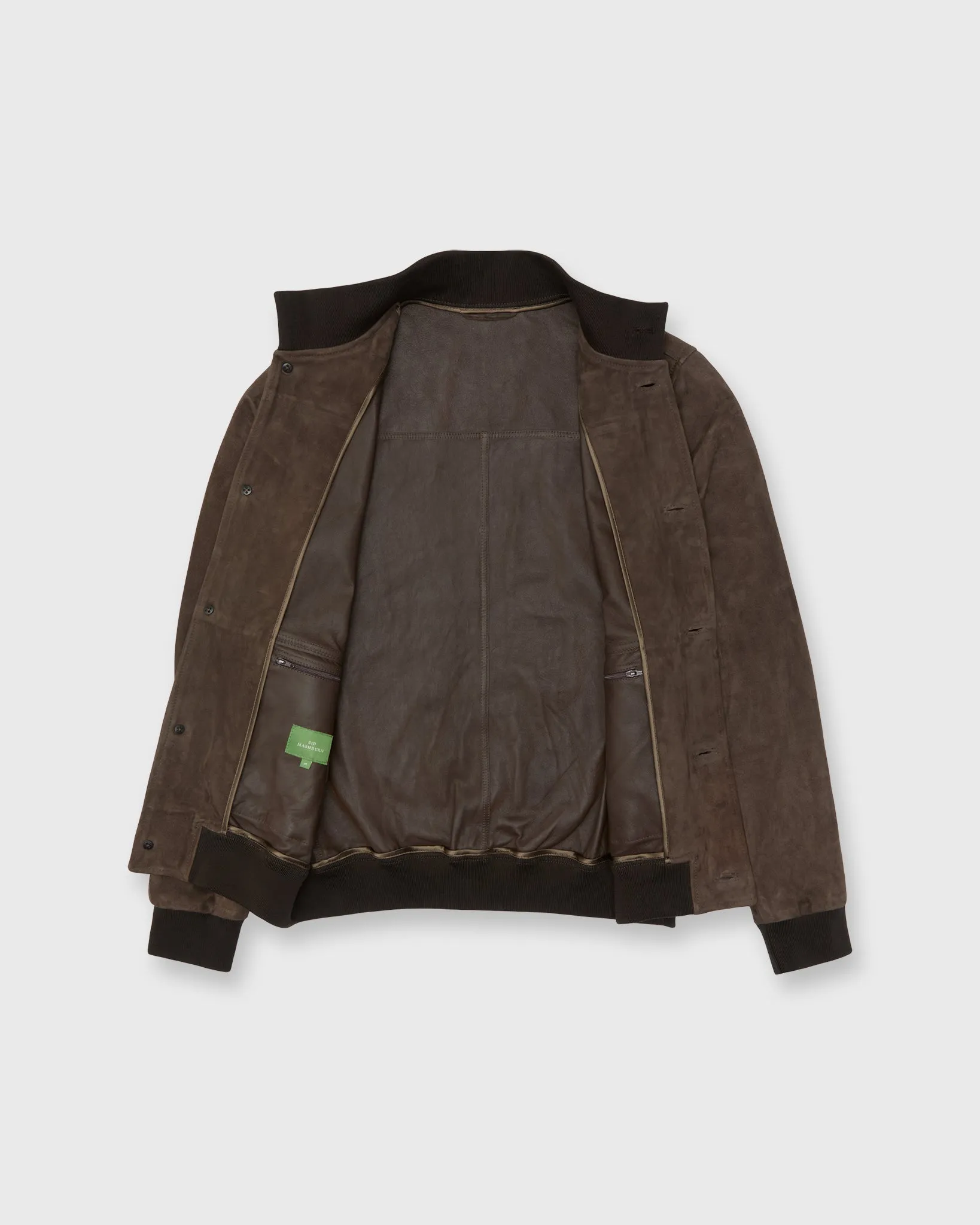 Button-Front Bomber Jacket in Brown Suede sold by Mashburn product image thumbnail 2