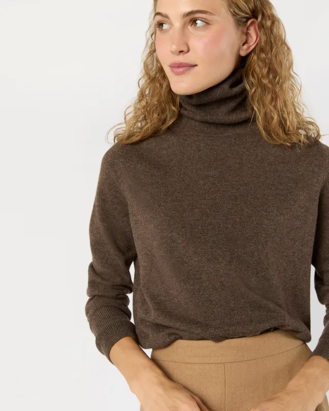 Kit Turtleneck Sweater in Heather Brown Cashmere sold by Mashburn