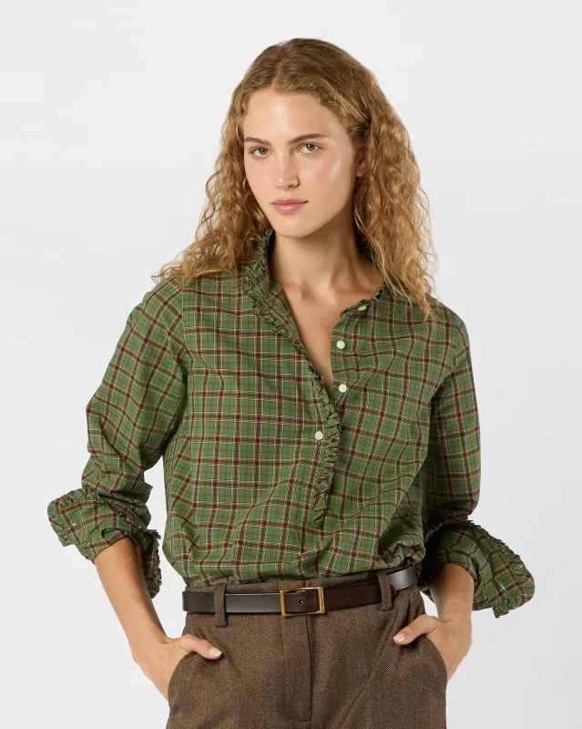 Frill Shirt in Green/Red Plaid Poplin sold by Mashburn