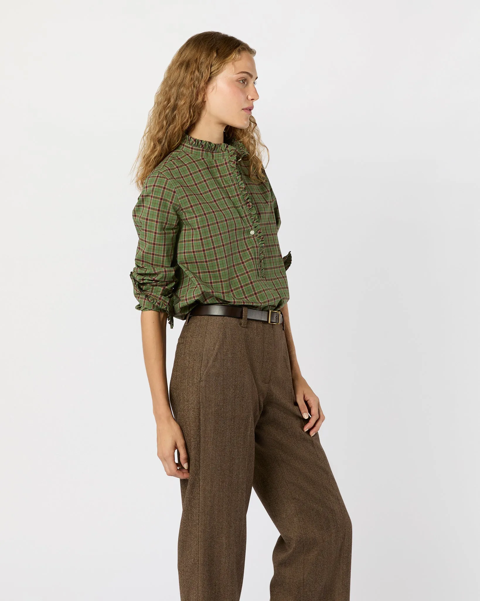 Frill Shirt in Green/Red Plaid Poplin sold by Mashburn product image thumbnail 4