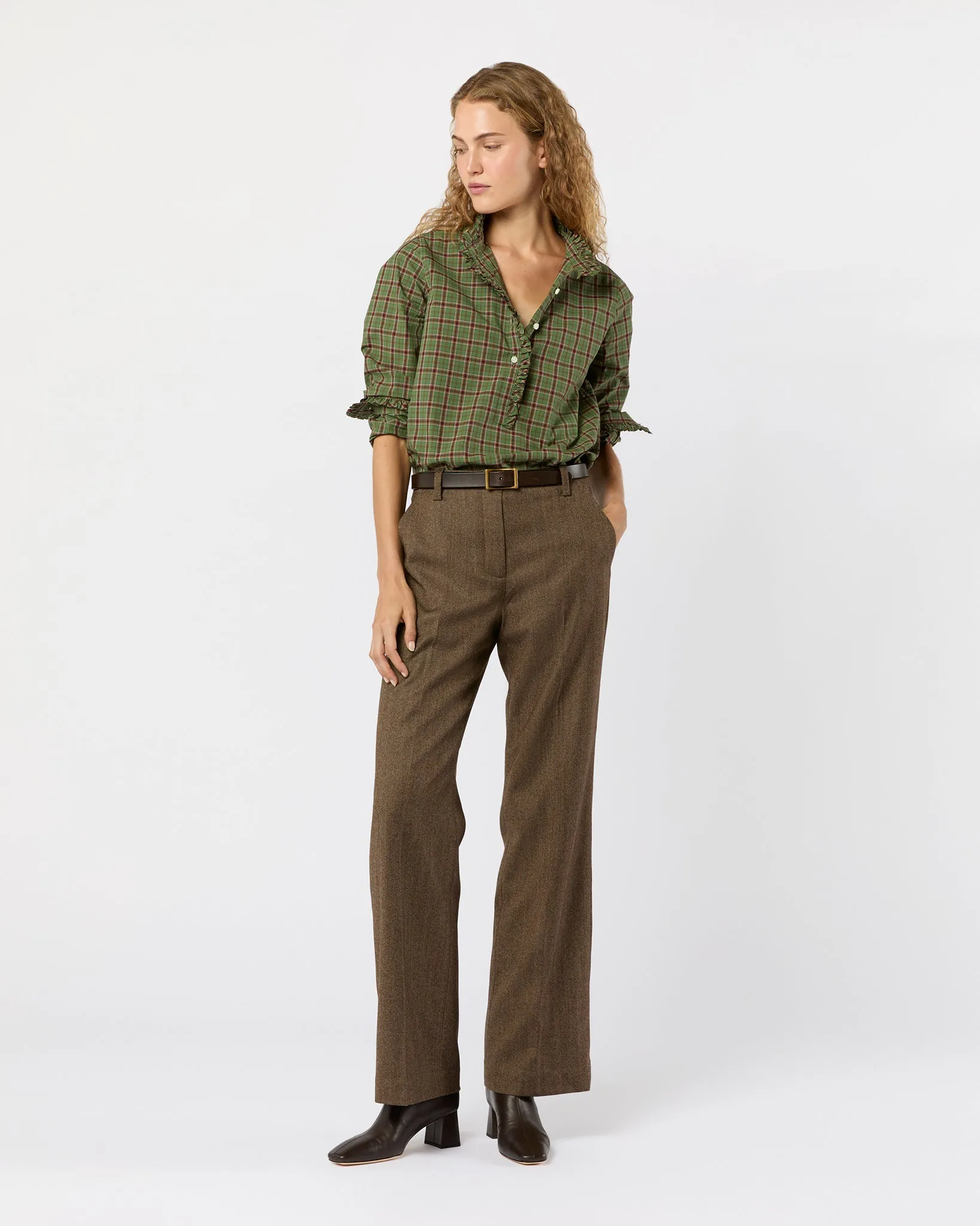 Frill Shirt in Green/Red Plaid Poplin sold by Mashburn product image thumbnail 3