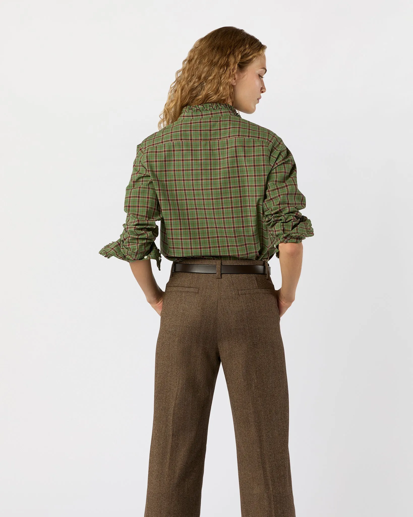Frill Shirt in Green/Red Plaid Poplin sold by Mashburn product image thumbnail 5