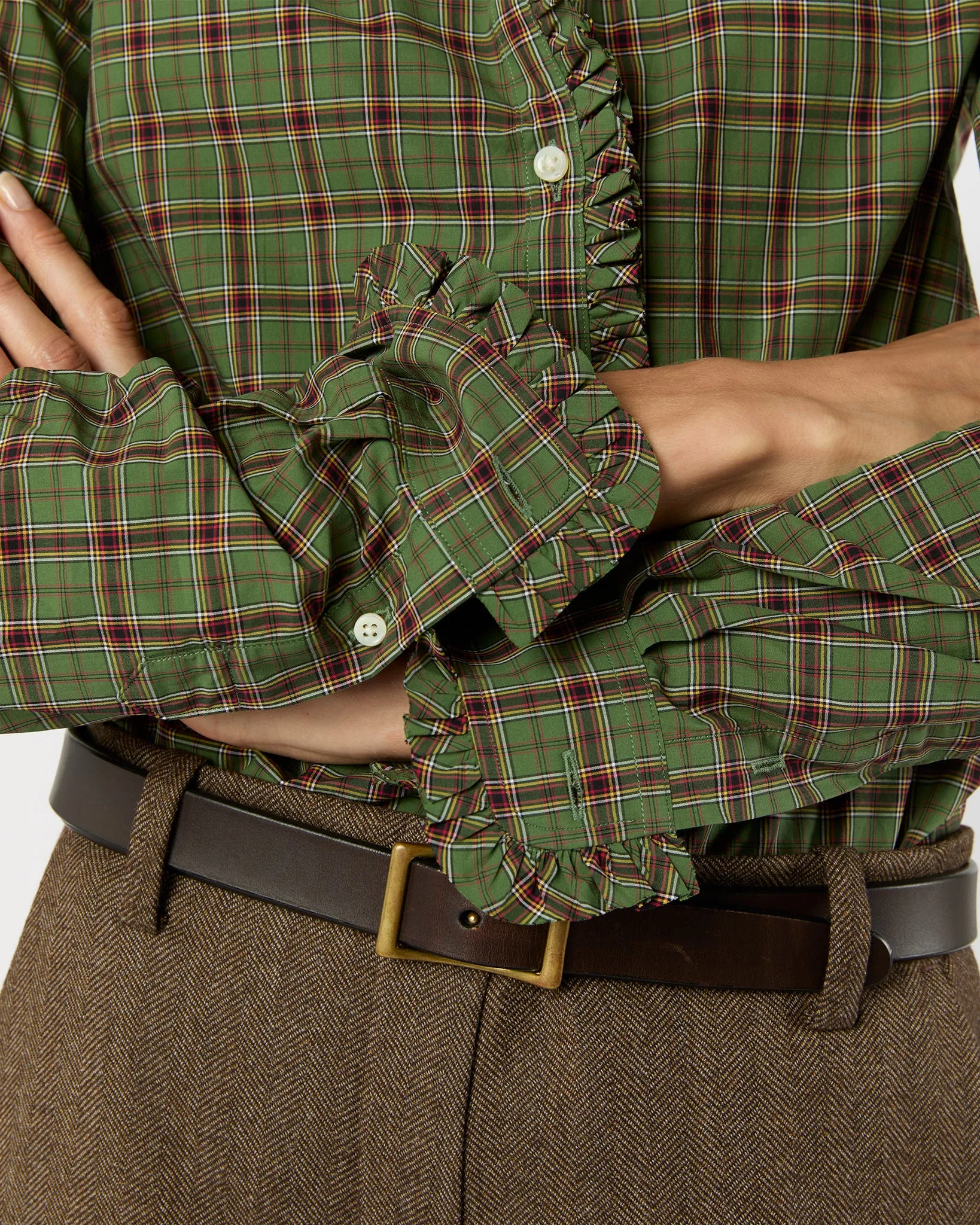 Frill Shirt in Green/Red Plaid Poplin sold by Mashburn product image thumbnail 2
