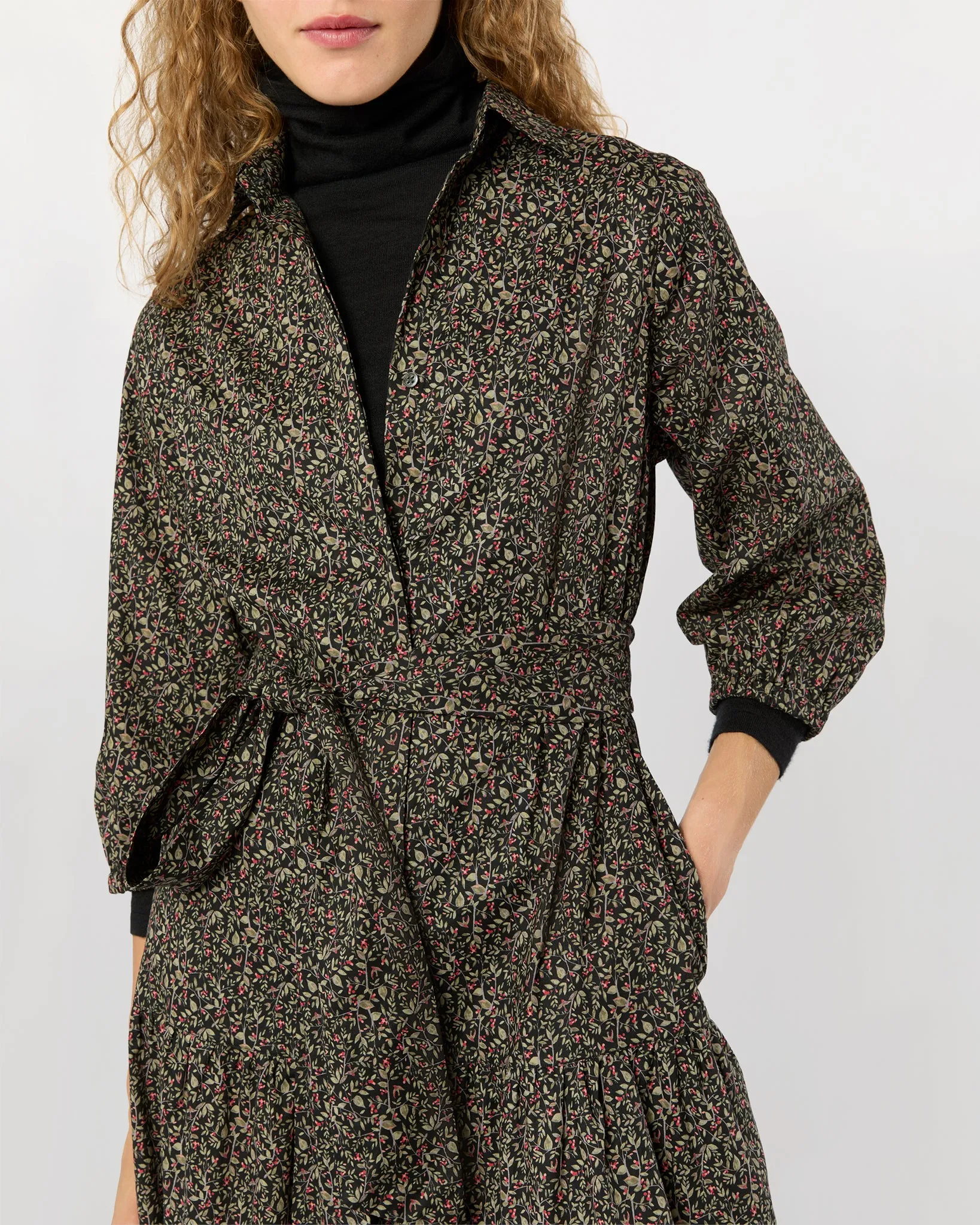 Isla Shirtdress in Olive/Red Berry Print Poplin sold by Mashburn product image thumbnail 2