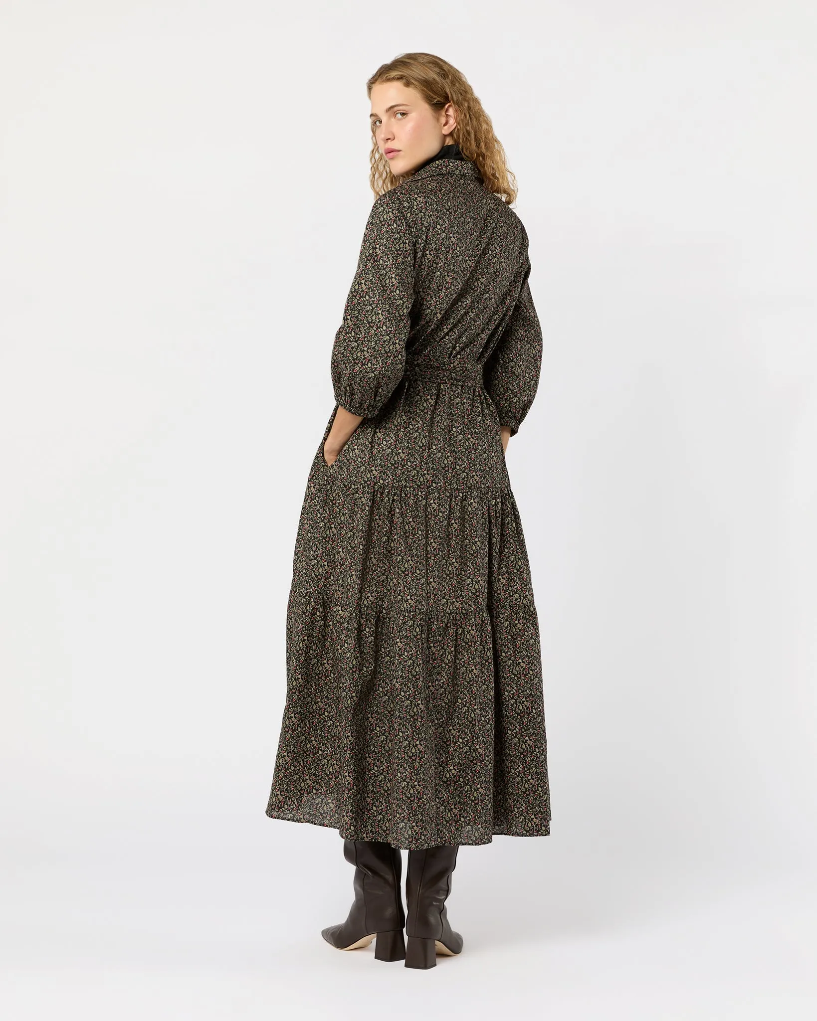 Isla Shirtdress in Olive/Red Berry Print Poplin sold by Mashburn product image thumbnail 5