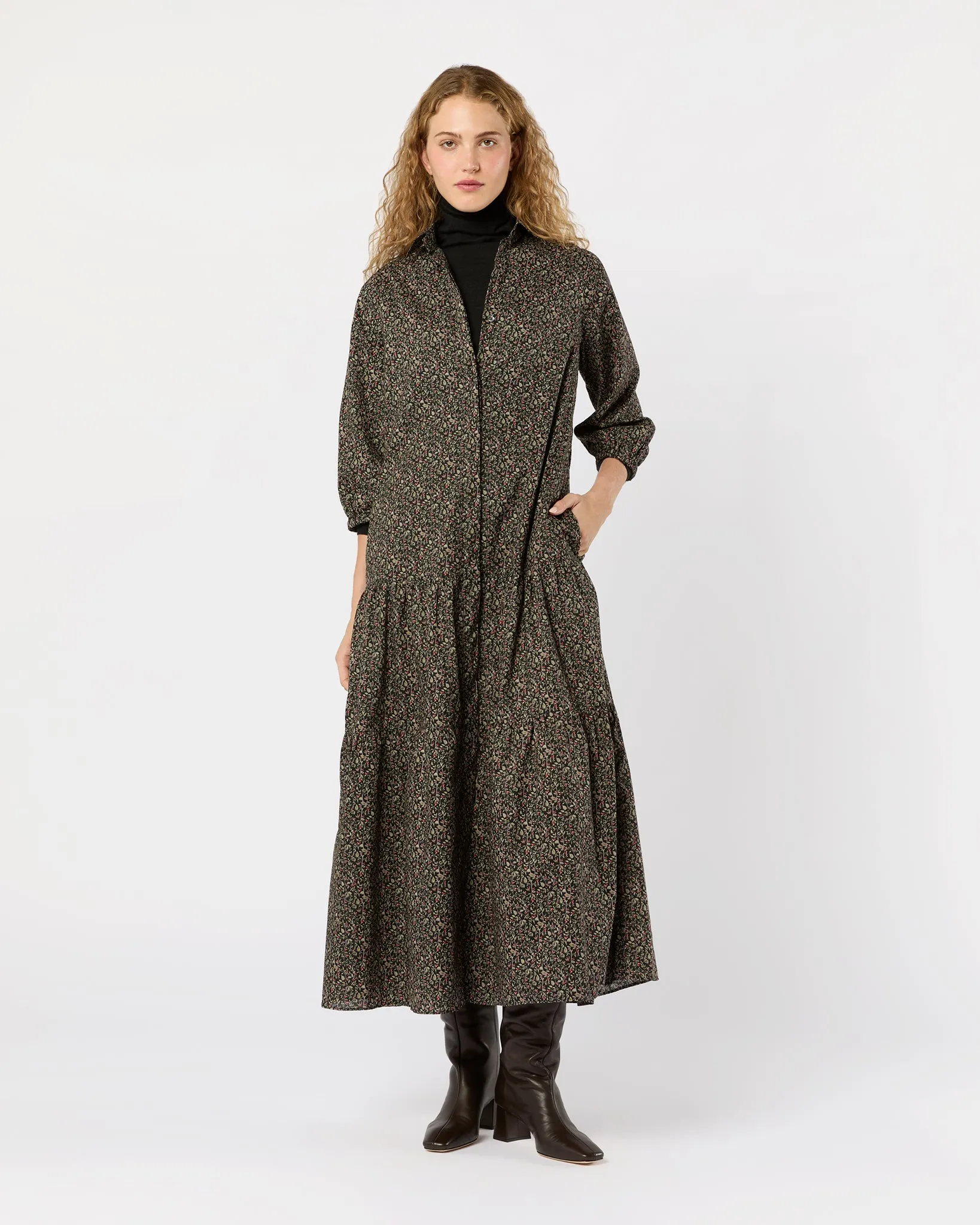 Isla Shirtdress in Olive/Red Berry Print Poplin sold by Mashburn