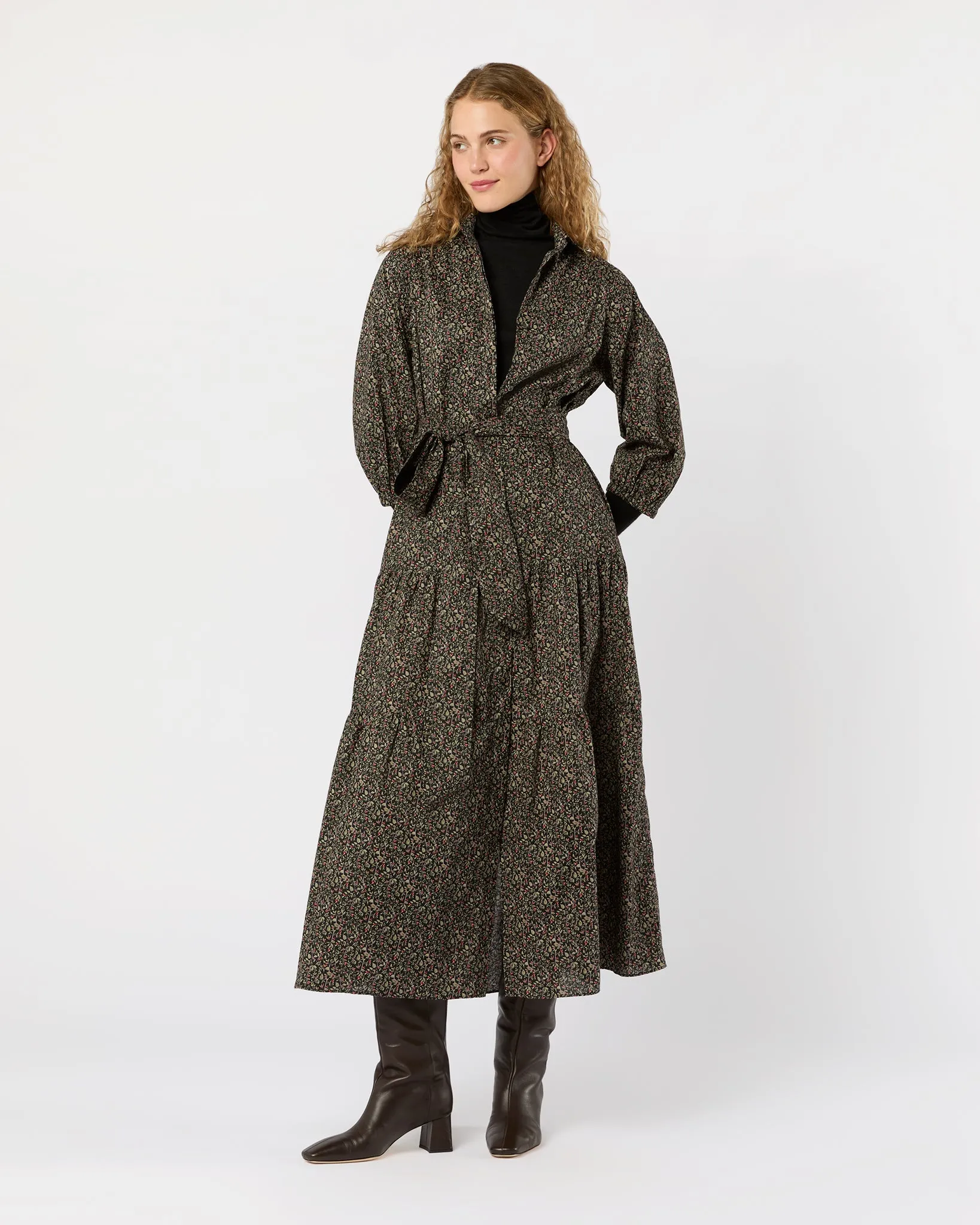 Isla Shirtdress in Olive/Red Berry Print Poplin sold by Mashburn product image thumbnail 3