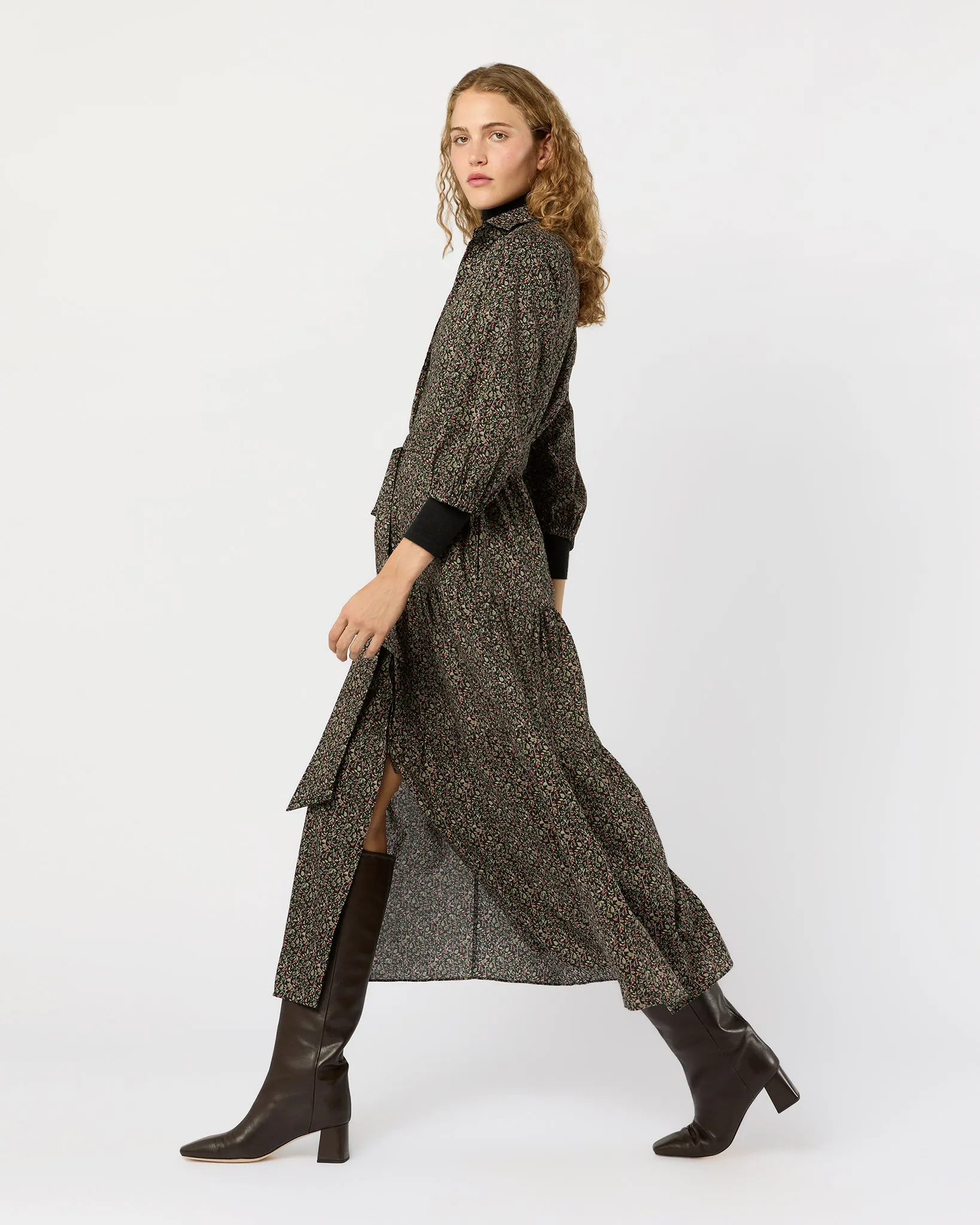 Isla Shirtdress in Olive/Red Berry Print Poplin sold by Mashburn product image thumbnail 4