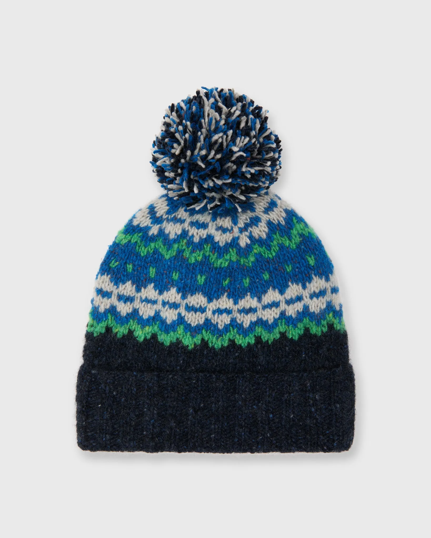 Fair Isle Pom-Pom Beanie in Indigo Donegal Multi Cashmere sold by Mashburn