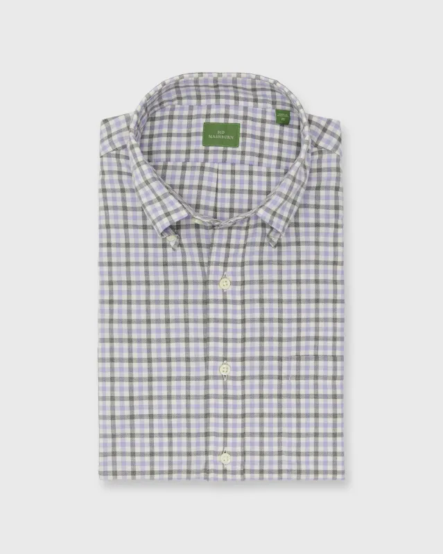 Button-Down Sport Shirt in Bone/Lavender/Grey Tattersall Twill sold by Mashburn