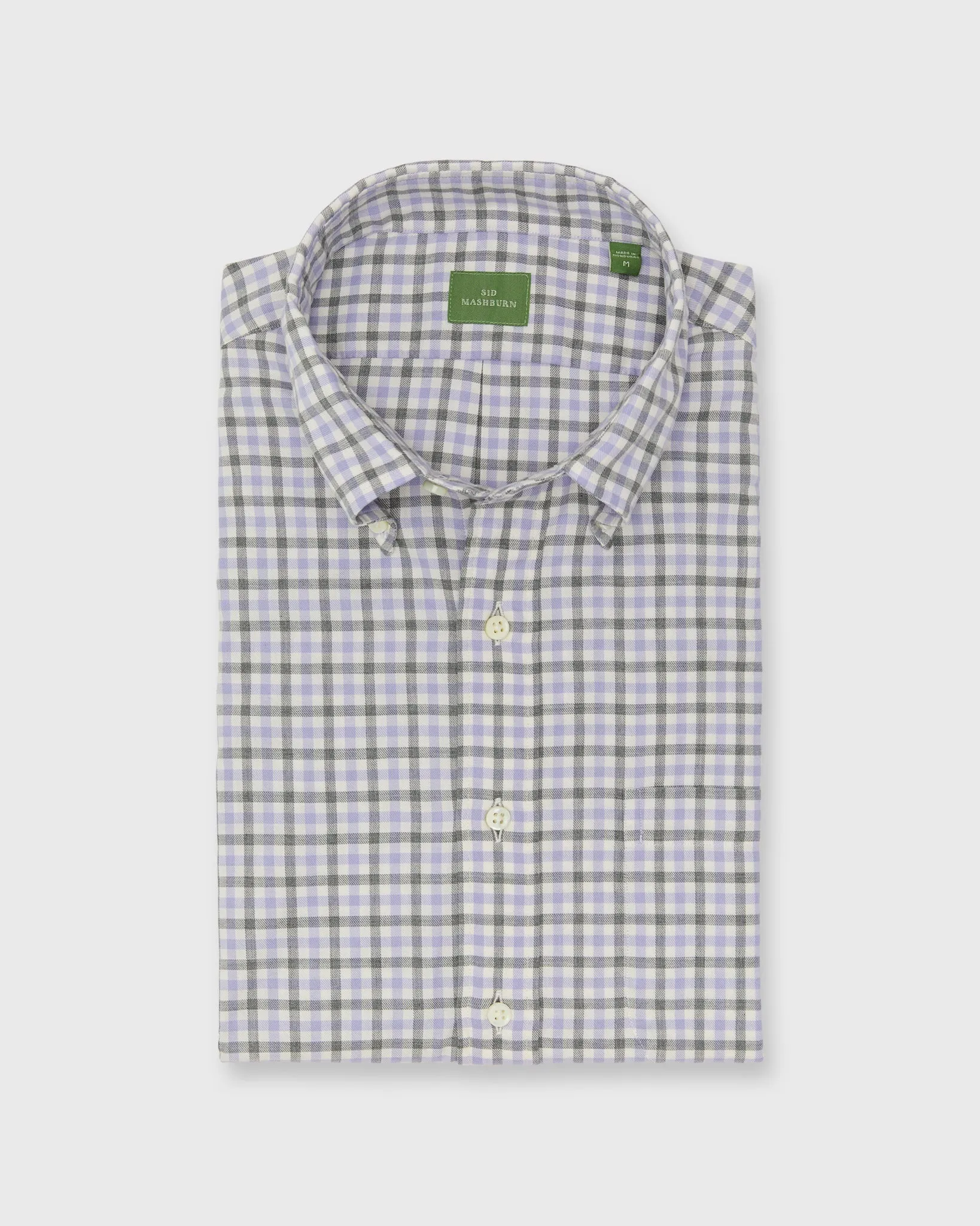 Button-Down Sport Shirt in Bone/Lavender/Grey Tattersall Twill sold by Mashburn