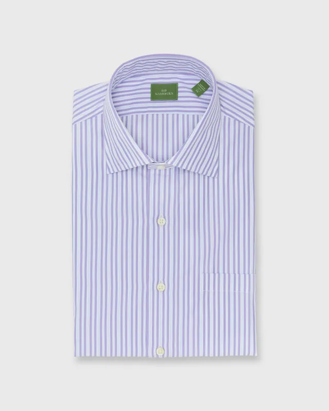 Spread Collar Dress Shirt in Lavender/Sky Stripe Poplin sold by Mashburn